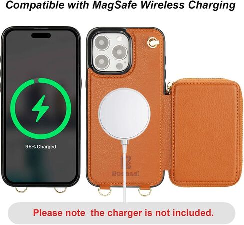 Bocasal for MagSafe Crossbody Wallet Case Compatible with iPhone 16 Pro, RFID Blocking Protective Purse Case with Card Slots Holder Kickstand Wrist Strap Lanyard Zipper 6.3 Inch 5G (Black) in Kuwait
