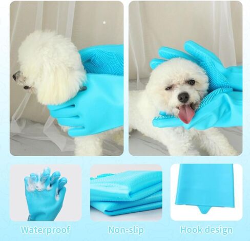 Pet Grooming Gloves，Heat-Resistant Dog Washing Gloves with High-Density Teeth，Silicone Dog Bath Brush with Enhanced Five Finger Design，Bathing and Massaging for Dogs and Cats，Pink in Saudi Arabia