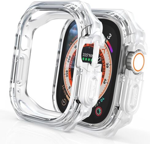 49mm Case Fit for Apple Watch Ultra/Ultra 2 49mm, Soft Matte Bumper + Hard Transparent Bezel, Heavy Duty Protective Cover Military-Grade Shockproof Bumper for iWatch 49mm Accessories - Frosted White in Saudi Arabia