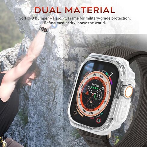 49mm Case Fit for Apple Watch Ultra/Ultra 2 49mm, Soft Matte Bumper + Hard Transparent Bezel, Heavy Duty Protective Cover Military-Grade Shockproof Bumper for iWatch 49mm Accessories - Frosted White in Saudi Arabia