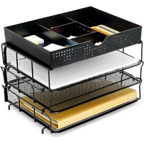 CAXXA 3 Trays Stackable Mesh Letter Tray, Desk File Organizer, Desktop Paper Tray Holder with Drawer, Black in Kuwait