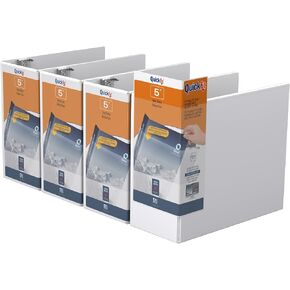 View Binder, 3-Ring Binder, Angle D Ring, 5 Inch, White, Pack of 4,87070-04