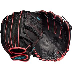 Wilson 2022 A440 Flash 11.5" Fastpitch Infield Glove - Left Hand Throw, Black/Pink/Tropical Blue