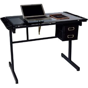 OneSpace Craft Station with Blue Glass Drafting, Silver