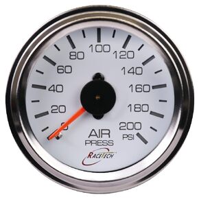 RACETECH 52mm 2-1/16" Mechanical Air Suspension Gauge(0~200PSI) with White Face/Chrome Rim