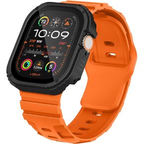 Suitisbest 3 in 1 Sport Bands and Case Compatible with Apple Watch Band 49mm 45mm 44mm, Rugged Tempered Glass Screen Protector Cover with Wide Silicone Strap for iWatch Ultra Series 9 8 7 6 5 4 SE
