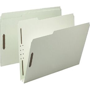 Smead 100% Recycled Pressboard Fastener File Folder, 2 Fasteners, 1/3-Cut Tab, 2" Expansion, Letter Size, Gray/Green, 25 per Box (15004)