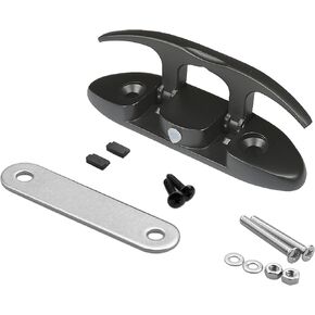 Boat Folding Cleat,Flip Up Marine Stainless Steel 4-1/2" Black Dock Fold Cleats W/Fasteners and Back Plates