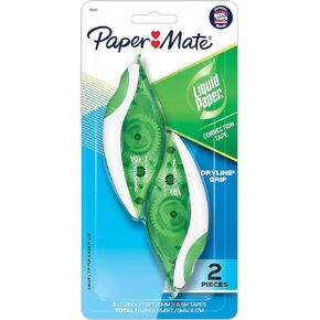 Paper Mate Liquid Paper DryLine Grip Correction White Tape, 2 Count