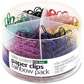 Officemate PVC Free Color Coated Paper Clips, 450 Per Tub Office Paper Clamp (97229)