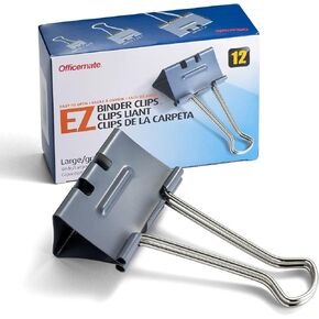 Officemate EZ Binder Clips, Medium Size, 12/Box, Gray (99250)