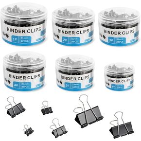 208 PCS Binder Clips Paper Clamps Assorted Sizes, Metal Paper Binder Clip, Black Binding Paperwork Clamp Bulk, School Teachers Office Supplies