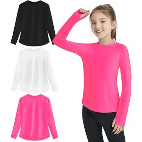 EXARUS Girls Long Sleeve Shirts Athletic Quick Dry Tops UPF 50+ Performance Tees with Pockets Thumb holes Workout Teens