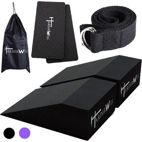 HarderWill Yoga Foam Wedge Blocks (Pair), Calf Raise Block, Calf Stretcher, Yoga Wrist Support, Balance, Pushup, Fitness, Pilates, Heel Stretcher, Squat Wedge with Gym Bag