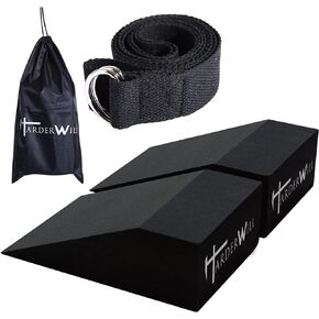 HarderWill Yoga Foam Wedge Blocks (Pair), Calf Raise Block, Calf Stretcher, Yoga Wrist Support, Balance, Pushup, Fitness, Pilates, Heel Stretcher, Squat Wedge with Gym Bag