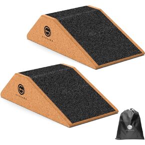 Gymkara Squat Wedge Block Cork 2 Pack - Non Slip Heel Elevated Squat Wedge and Calf Raise Block - Slant Board for Squats to Avoid Muscle Strain and Optimize Squat Form