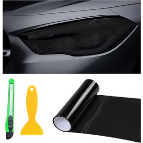 Suvnie 12 × 48 Inch Car Light Tint Film, Shiny Chameleon Headlights Tail Lights Fog Lights Films with Squeeze & Cutter, Self Adhesive Vinyl Film Sticker Sheet Roll Car Accessories (Dark Black)