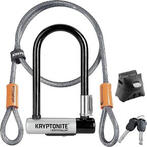 Kryptonite Kryptolok Mini-7 Bike U-Lock with Cable, Heavy Duty Anti-Theft Bicycle U Lock, 12.7mm Shackle and 10mm x4ft Length Security Cable with Mounting Bracket and Keys