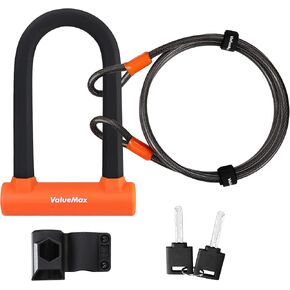 قفل على شكل حرف U للدراجة من ValueMax مع كابل، قفل على شكل حرف U للدراجة شديد التحمل، وقيد 16 مم وكابل أمان بطول 6 أقدام مع دعامة تثبيت قوية ومفاتيح للدراجات in Kuwait