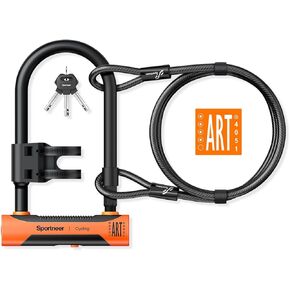 Sportneer Bike Lock - 18mm Shackle Heavy Duty Anti Theft Bike U Locks with 6ft Security Steel Cable - Bicycle U-Locks with Keys & Sturdy Mounting Bracket for Road, Mountain, Electric & Folding Bike