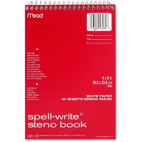 Mead Spell-Write Steno Book, Gregg Rule, 6 x 9 Inches, White, 80 Sheets (MEA43082)