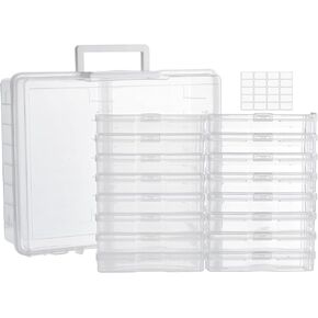 ALINK Photo Storage Box with Handle, 4" x 6" Photo Organizer Storage Container with 16 Inner Case and 1 Sheet Label for Pictures, Arts, Crafts, Sewing, Stickers, Seeds, Office Supplies - Black