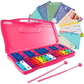 Costzon 25-Note Xylophone w/Case, Colorful Musical Toy w/Clear Tuned Metal Keys, 2 Child-Safe Mallets, Perfectly Tuned Instrument for Kids, Toddlers (With music sheets, Yellow)