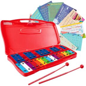 Costzon 25-Note Xylophone w/Case, Colorful Musical Toy w/Clear Tuned Metal Keys, 2 Child-Safe Mallets, Perfectly Tuned Instrument for Kids, Toddlers (With music sheets, Yellow)