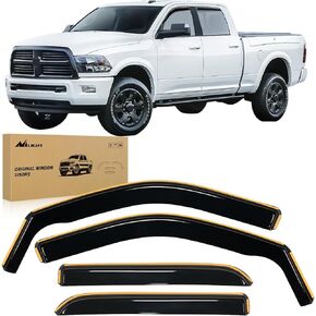 واقيات المطر من Nilight في القناة لسيارة Dodge Ram 1500 2009-2018 Crew Cab، 2019-2023 Ram 1500 Classic Body، 2010-2024 Ram 2500 & 3500 Mega/Crew Cabs عاكسات النوافذ الأصلية، عاكس فتحة التهوية