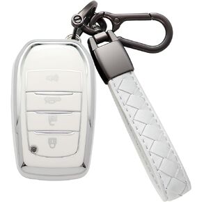 for Toyota Key Fob Cover TPU with Keychain Key Case Holder Full Protection for 2019-2024 Venza, RAV4 Prime, Land Cruiser, Fortuner, Grand Highlander, Corolla Cross, Hilux (4 Buttons, B Black)