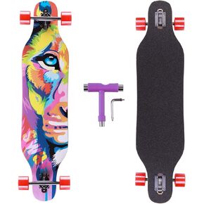 41 inch Freeride Longboard Drop Through Skateboard 8 Ply Canadian Maple Complete Cruiser for Cruising, Carving, Free-Style and Downhill