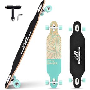 لوح تزلج Windrunner مقاس 41 بوصة Freeride Longboard، 8 طبقات من خشب القيقب الطبيعي من خلال حرة كاملة لوح التزلج كروزر Pintail للتجول والنحت والنمط الحر والانحدار مع أداة T
