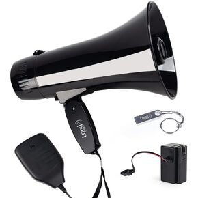 Loudmore Portable Megaphone Bullhorn 35 Watt Power Megaphone Speaker with Siren/Alarm Modes, 240S Recording, USB Flash Drive, Detachable Handheld Microphone, Volume Control and Strap