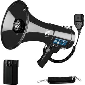 50w Megaphone with LED, Siren Alarm, 240s Recording & USB/3.5mm AUX/Bluetooth Input - Rechargeable Battery, for Police, Cheerleading, Outdoor(Black) in Kuwait