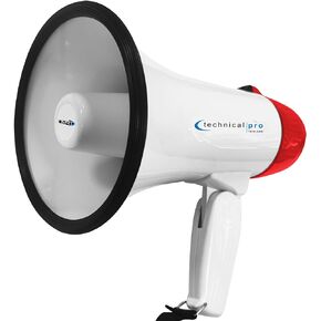 Technical Pro 20 Watts Lightweight Portable 300M Range Megaphone Bullhorn with Strap, Siren, and Volume Control, Good for Trainers, Soccer, Football, Baseball, Coaches