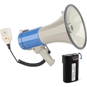 Loudmore 50 Watt Professional 15" Large Megaphone Bullhorn with Detachable Microphone, 240s Recording and Siren - Perfect for Indoor/Outdoor Sporting Events and Crowd Control