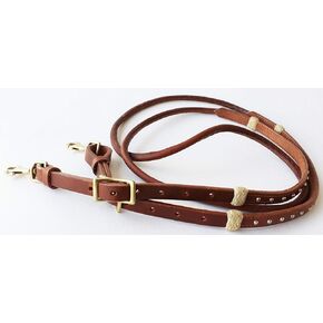 CHALLENGER Horse Western Amish USA Leather Rolled Roper Barrel Reins Brass 66RT12