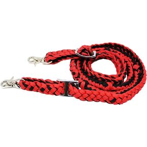CHALLENGER Roping Knotted Horse Tack Western Barrel Reins Nylon Braided Red Black 60716