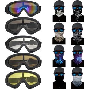 13 Packs Motorcycle Goggles with Motorcycle Face Cover Neck Gaiter Face Mask, ATV Cycling Dirt Bike Gear Motorcycle Riding Glasses, Motocross Sunglasses, Motorcycle Accessories for Men/Women