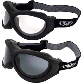 Global Vision Big Ben Motorcycle Goggles Fit Over Most Glasses Black Frames Clear and Smoke Lenses
