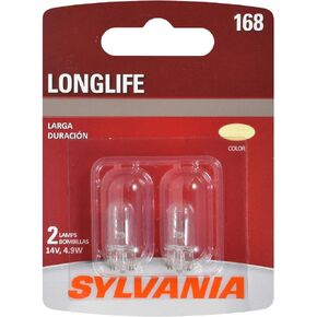 SYLVANIA - 168 Long Life Miniature - Bulb, Ideal for Interior Lighting – Map, Dome, Truck, Cargo and License Plate (Contains 2 Bulbs)