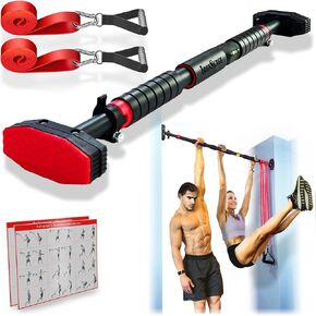 IRONSURGE Pull Up Bar for Hallway or Doorway 6-piece Set with Two Attachable Resistance Bands/Handles, Training Manuals, No Screws Chin Up Bar, Max 680lbs, Width options: 27-37", 37-47"; 46-53"