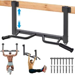 Joist Mounted Pull Up Bar - Heavy Duty Chin Up Bar - 4 Height Levels, Multi-Angle Grip, Rings for Accessories - Ideal for Home Gym Workout