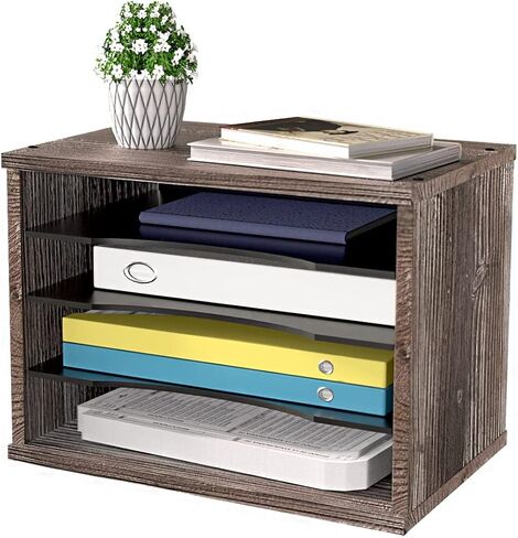 J JACKCUBE DESIGN Rustic Wood Desk Organizer 4 Compartment Paper File Holder for Home and Office, Document Storage, File sorter, Mail and Letter Tray- MK560A in Saudi Arabia