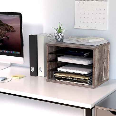 J JACKCUBE DESIGN Rustic Wood Desk Organizer 4 Compartment Paper File Holder for Home and Office, Document Storage, File sorter, Mail and Letter Tray- MK560A in Saudi Arabia