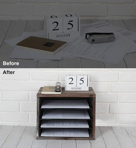 J JACKCUBE DESIGN Rustic Wood Desk Organizer 4 Compartment Paper File Holder for Home and Office, Document Storage, File sorter, Mail and Letter Tray- MK560A in Saudi Arabia