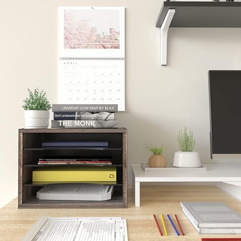 J JACKCUBE DESIGN Rustic Wood Desk Organizer 4 Compartment Paper File Holder for Home and Office, Document Storage, File sorter, Mail and Letter Tray- MK560A in Saudi Arabia