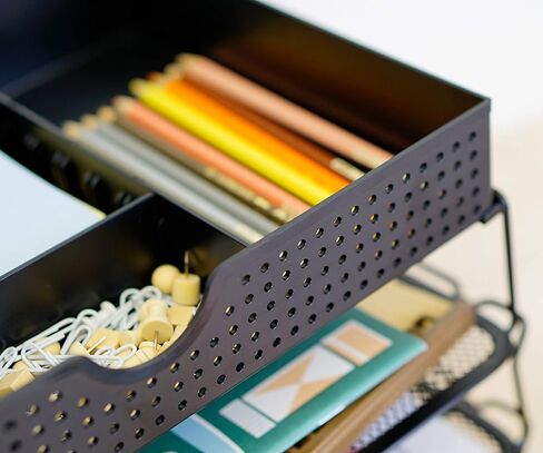 CAXXA 3 Trays Stackable Mesh Letter Tray, Desk File Organizer, Desktop Paper Tray Holder with Drawer, Black in Kuwait