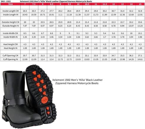 Xelement 1502 Men's 'Killa' Black Leather Zippered Harness Motorcycle Boots - 12 in Saudi Arabia