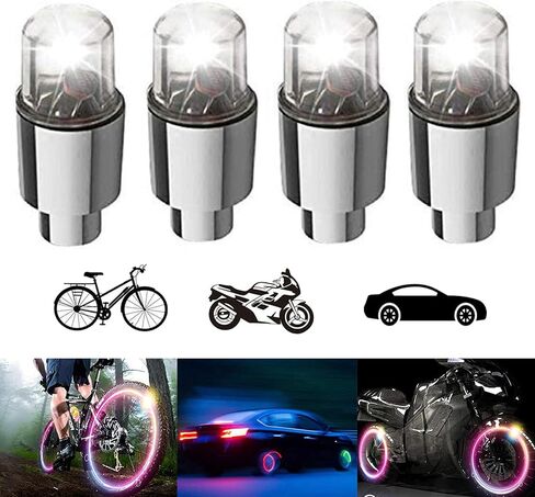 YUERWOVER 4 Pack LED Bike Wheel Lights Car Tire Valve Stems Caps Bicycle Motorcycle Waterproof Tyre Spoke Flash Light Cool Reflector Accessories for Men Women Kids (Colorful) in Saudi Arabia